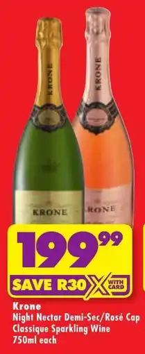 Shoprite Liquor Krone Night Nectar Demi-Sec/ Rosé Cap Old Classique Sparkling Wine offer