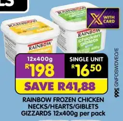 Shoprite RAINBOW FROZEN CHICKEN NECKS/HEARTS/GIBLETS GIZZARDS 12x400g per pack offer