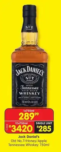 Shoprite JACK DANIEL’S OLD NO. 7/HONEY/APPLE TENNESSEE WHISKEY 750ml offer