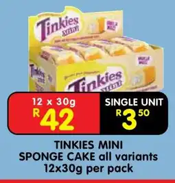 Shoprite TINKIES MINI SPONGE CAKE all variants 12x30g per pack offer
