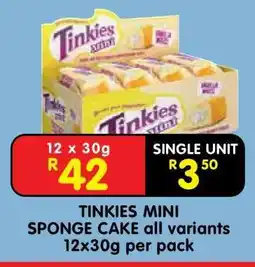 Shoprite TINKIES MINI SPONGE CAKE all variants 12x30g per pack offer