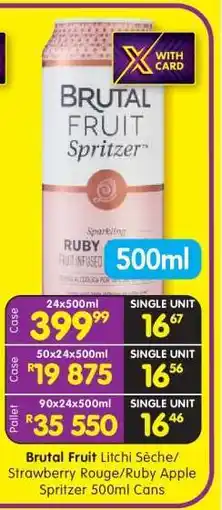 Shoprite Brutal Fruit Litchi Sèche/Strawberry Rouge/Ruby Apple Spritzer 500ml Cans offer