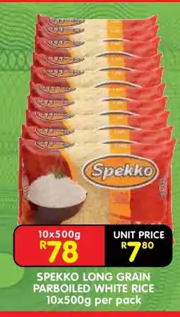 Shoprite SPEKKO LONG GRAIN PARBOILED WHITE RICE 10x500g per pack offer