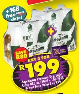 Shoprite Savanna Premium Dry/Light Cider NRB 6x330ml + 1GB FREE K'nect Data offer