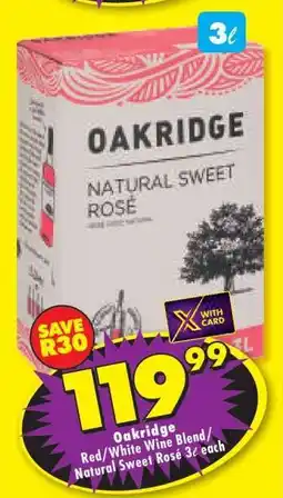 Shoprite Oakridge Red/White Wine Blend/Natural Sweet Rosé 3ℓ each offer
