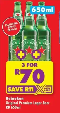 Shoprite Heineken Original Premium Lager Beer RB 650ml offer