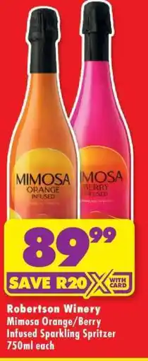 Shoprite Robertson Winery Mimosa Orange/Berry Infused Sparkling Spritzer 750ml each offer