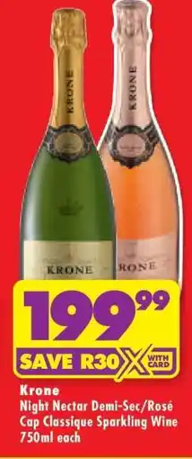 Shoprite Krone Night Nectar Demi-Sec/Rosé Cap Classique Sparkling Wine 750ml each offer