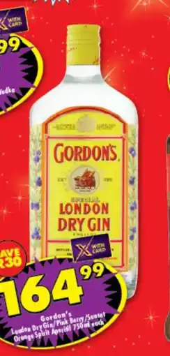 Shoprite Gordon's London Dry Gin/Pink Berry/Sunset Orange Spirit Aperitif 750 ml offer