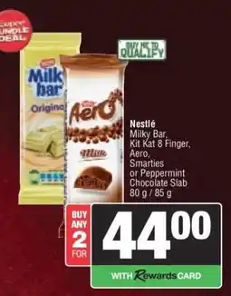 Spar Nestlé Milky Bar, Kit Kat 8 Finger, Aero, Smarties or Peppermint Chocolate Slab offer