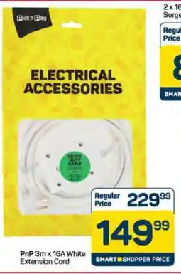 Pick n Pay Hypermarket PnP 3m x 16A White Extension Cord offer