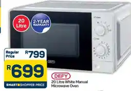 Pick n Pay Hypermarket DEFY 20 Litre White Manual Microwave Oven offer