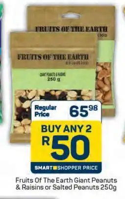 Pick n Pay Fruits Of The Earth Giant Peanuts & Raisins or Salted Peanuts 250g offer