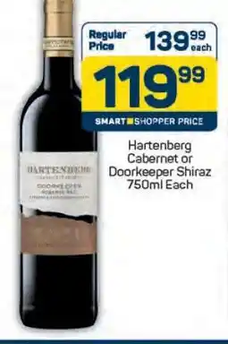 Pick n Pay Hartenberg Cabernet or Doorkeeper Shiraz 750ml Each offer