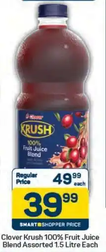 Pick n Pay Clover Krush 100% Fruit Juice Blend Assorted 1.5 LItre Each offer