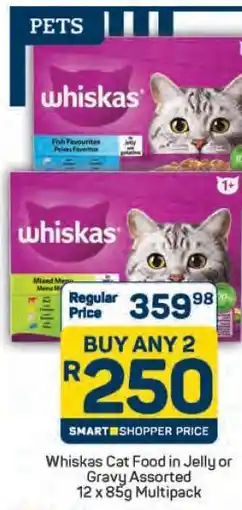 Pick n Pay Whiskas Cat Food in Jelly or Gravy Assorted 12 x 85g Multipack offer