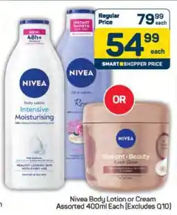 Pick n Pay Nivea Body Lotion or Cream Assorted 400ml Each (Excludes Q10) offer