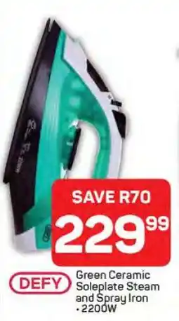 Pick n Pay DEFY Green Ceramic Soleplate Steam and Spray Iron offer