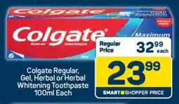 Pick n Pay Colgate Regular, Gel, Herbal or Herbal Whitening Toothpaste 100ml Each offer