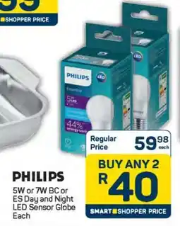 Pick n Pay PHILIPS 5W or 7W BC or ES Day and Night LED Sensor Globe offer