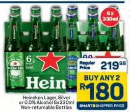 Pick n Pay Heineken Lager, Silver or 0.0% Alcohol 6x330ml Non-returnable Bottles offer