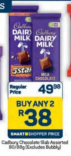 Pick n Pay Cadbury Chocolate Slab Assorted 80/88g (Excludes Bubbly) offer
