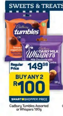 Pick n Pay Cadbury Tumbles Assorted or Whispers 180g offer