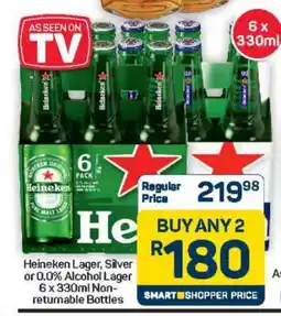 Pick n Pay Hypermarket Heineken Lager, Silver or 0.0% Alcohol Lager offer