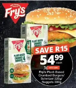 Checkers Fry's Plant-Based Crumbed Burgers/ Schnitzel/ Nuggets offer
