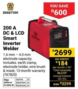 Builders Warehouse Disston 200 A DC & LCD Smart Inverter Welder offer