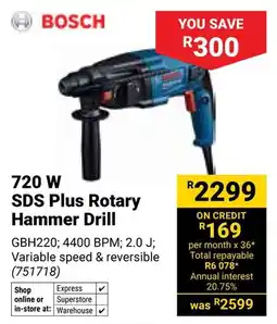 Builders Warehouse Bosch 720W SDS Plus Rotary Hammer Drill offer