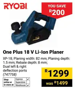 Builders Warehouse Ryobi One Plus 18 V Li-Ion Planer offer