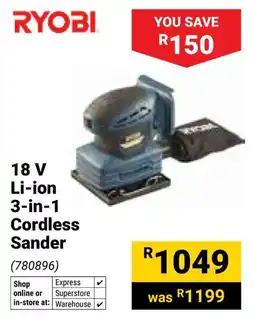 Builders Warehouse Ryobi 18 V Li-ion 3-in-1 Cordless Sander offer