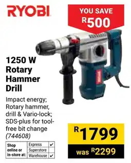 Builders Warehouse Ryobi 1250 W Rotary Hammer Drill offer