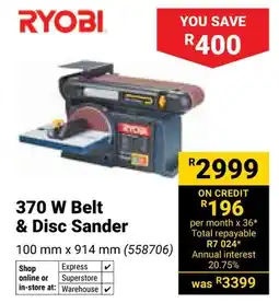 Builders Warehouse Ryobi 370 W Belt & Disc Sander offer