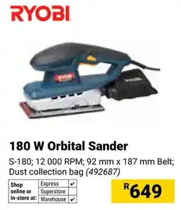 Builders Warehouse Ryobi 180 W Orbital Sander offer