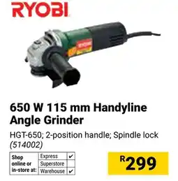 Builders Warehouse Ryobi 650 W Handyline Angle Grinder offer