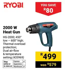 Builders Warehouse Ryobi 2000 W Heat Gun offer