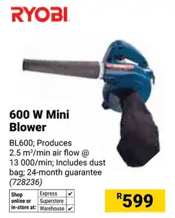 Builders Warehouse Ryobi 600 W Mini Blower offer