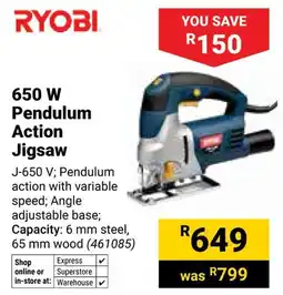 Builders Warehouse Ryobi 650W Pendulum Action Jigsaw offer