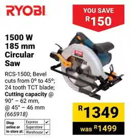 Builders Warehouse Ryobi 1500 W Circular Saw offer