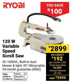 Builders Warehouse Ryobi 120 W Variable Speed Scroll Saw offer