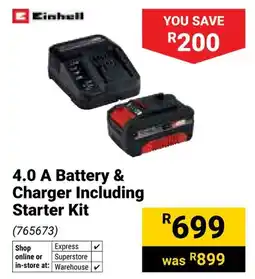 Builders Warehouse Einhell 4.0 A Battery & Charger Including Starter Kit offer