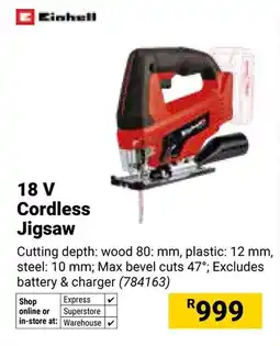 Builders Warehouse Einhell 18 V Cordless Jigsaw offer