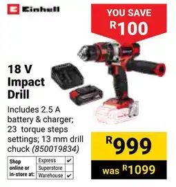 Builders Warehouse Einhell 18 V Impact Drill offer