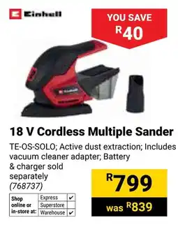 Builders Warehouse Einhell 18 V Cordless Multiple Sander offer