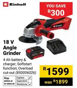 Builders Warehouse Einhell 18 V Angle Grinder offer