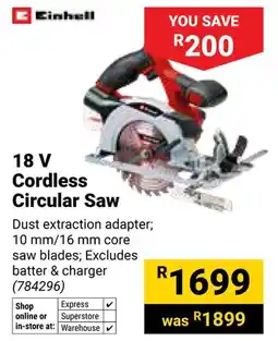 Builders Warehouse Einhell 18 V Cordless Circular Saw offer