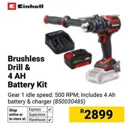 Builders Warehouse Einhell Brushless Drill & 4 AH Battery Kit offer
