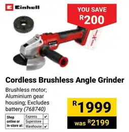 Builders Warehouse Einhell Cordless Brushless Angle Grinder offer